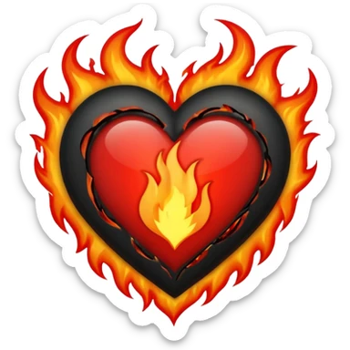 Black and red heart on fire sticker