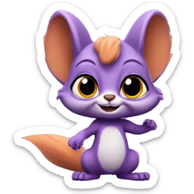 cute purple squirrel in the style of zootopia with bat wings  sticker