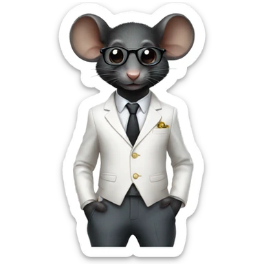 Full standing Black rat wearing a white suit and glasses and beautiful pant sticker