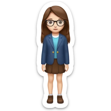 Full body Girl with glasses and long brown hair sticker