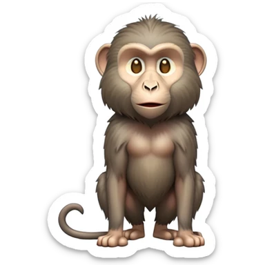 cinematic-hairy baboon-full-body-standing on all fours-emoji,-head-tilted-dramatically,-thick-grey-and-brown-fur,-simplified-yet-realistic-focused-features,-highly-detailed,-glowing-with-an-almost-sarcastic-glow sticker