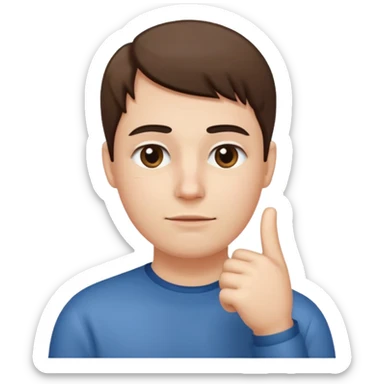 straight face with hand with thumb sticking left right under chin sticker