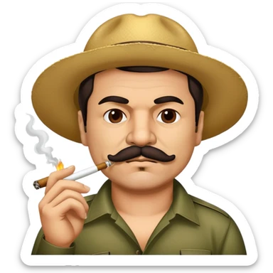 El Chapo Guzman with distinctive mustache smoking a marijuana joint sticker