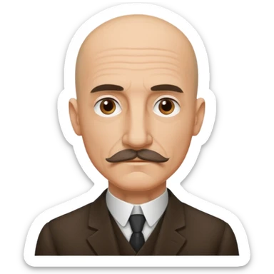 Henri Bergson, bald head, mustache, thoughtful look, minimalist vector art, iOS emoji style sticker