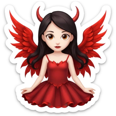 Pretty Long dark hair, slanty brown eyes, devil fairy with big wings and isolated dress sticker