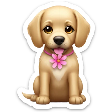 Blonde dog with pink flower sticker