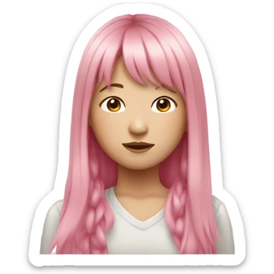 teenage Asian girl with long pink hair with bangs sticker