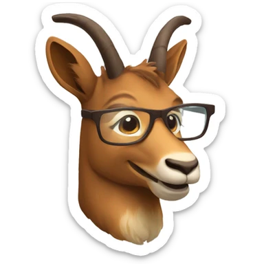 happy smart smiling brown chamois with horns with glasses right profile sticker