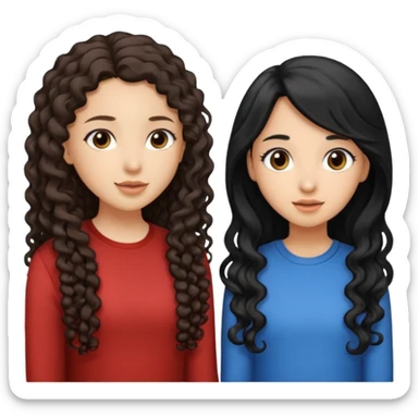 two girls, one girl have a long curly brown hair and the other have a straight black hair, they face to face practice speaking  sticker