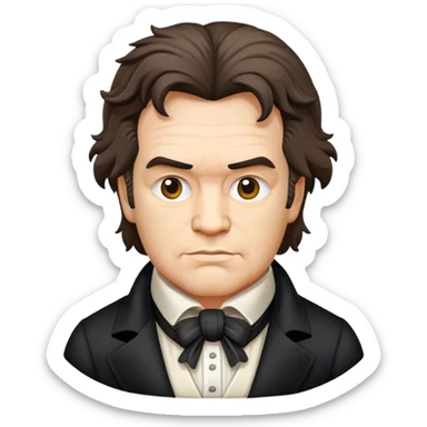 Cinematic Realistic Beethoven Pop Culture Emoji, featuring an evocative portrayal of the legendary composer rendered with delicate textures and emotive lighting. sticker