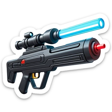 Clash of Clans aesthetic: Cinematic Playful Laser Rifle Emoji, rendered in a 3D vector-style similar to standard emojis with minimal shading and bold, simplified shapes. A compact, sleek energy weapon with futuristic contours and a glowing barrel, softly glowing with a sci-fi battle charm. Simplified yet unmistakably iconic, highly detailed and consistent, glowing with a soft pulsating radiance and high shine. Stylized with a touch of cosmic engineering and a soft glowing outline, capturing the essence of a cutting-edge energy armament with a playful, dynamic aura! sticker