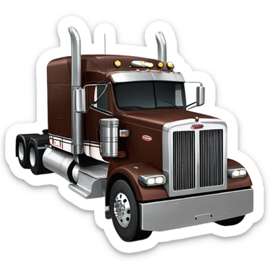 Peterbilt 389 brown cherry with flat top and slash cut exhaust stacks and dual rear tires and flat bumper sticker