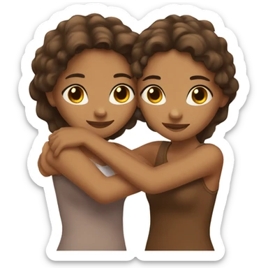 two girl best friends hugging one brown skinned with long dark hair and one light brown skinned with short brown hair sticker