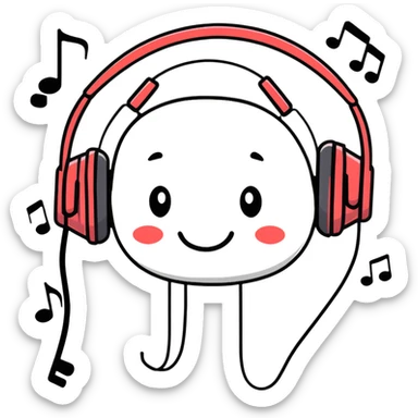 Cute headphones with smiling face and music notes around sticker