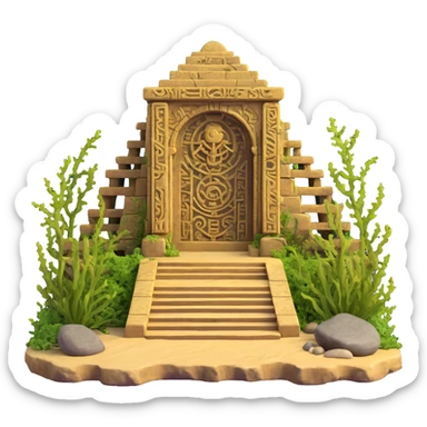 full ancient Anunnaki golden underwater base, complete structure visible, weathered stone, overgrown with seaweed, mysterious carvings sticker