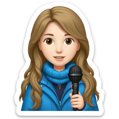 long haired woman with winter clothes holding microphone sticker