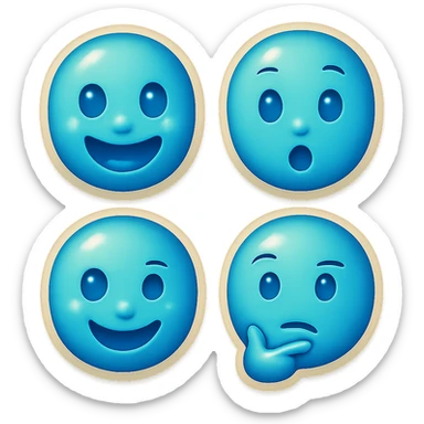 Create four similar variants of this emoji image, maintaining the emoji style and blue color, but with different facial expressions. sticker
