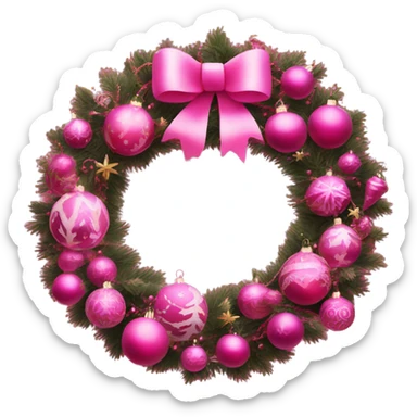 Hot pink Christmas wreath, with light pink ornaments sticker