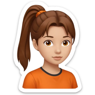 brown hair girl with orange shirt and pony tail sticker