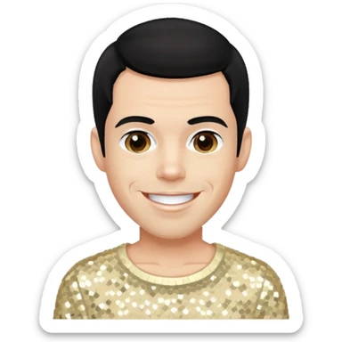 Steve O from Jackass with black hair, cream sequin outfit sticker