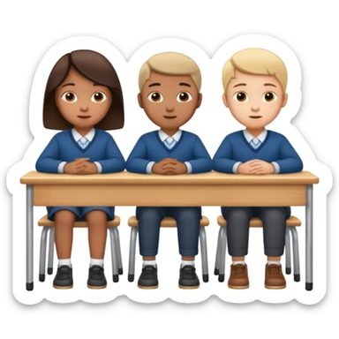 three school children sitting in a row behind their school desks sticker