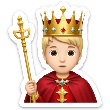 A young noble boy wearing a shiny gold crown and royal cape.
























 sticker