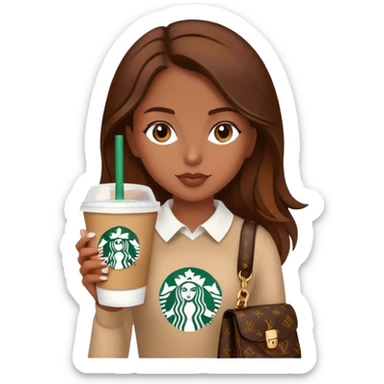 Starbucks cup cold drink with brown girl brown hair with Luis vittuon Bag sticker