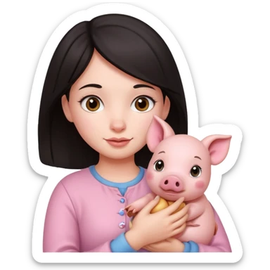 Ragazza bella mora con piccolo maialino  sticker