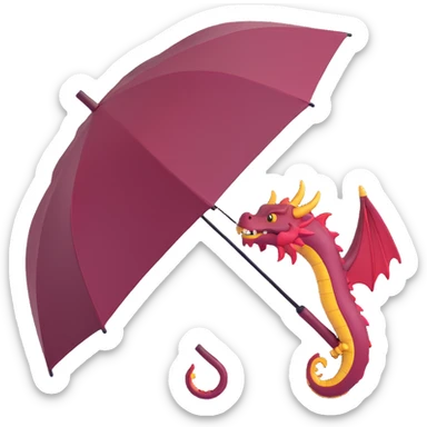 burgundy umbrella with a dragon design in 3D emoji style sticker