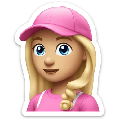 Blonde girl blue eyes wearing pink ball cap pony tairl sticker
