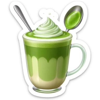 matcha latte with foam and spoon sticker