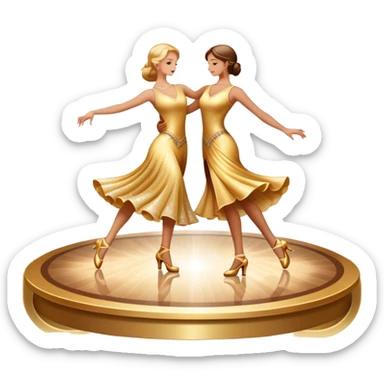 Humanless Icon for Ballroom Dance: elegant ballroom dance shoes, a sparkling dress, and a dance floor with a spotlight. The icon should capture the grace and elegance of ballroom dancing, with emphasis on movement and rhythm. Transparent background. sticker