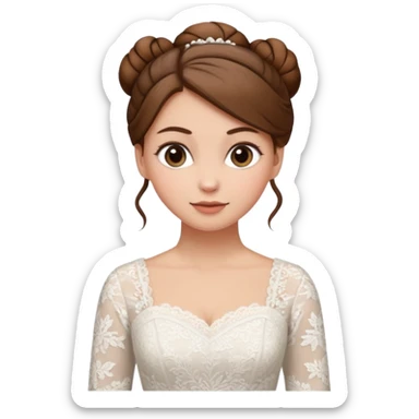 Chica blanca, pelo castaño con mondongos recogido, vestido novia invierno sticker