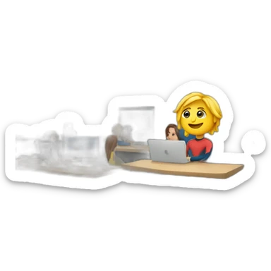 Surfer in the back of the class behind a computer sticker