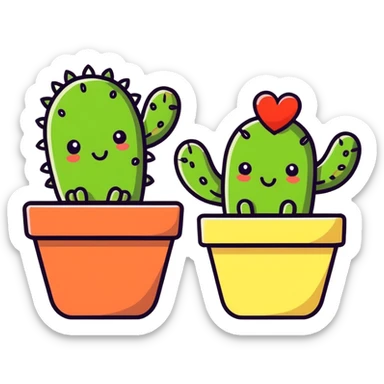 Two Happy Cactus best friends with heart eyes in a pot sticker