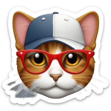 Calico cat with red sunglasses and backward baseball cap sticker