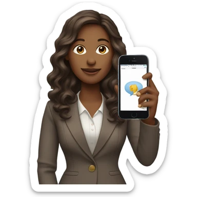 business woman with long wavy brown hair on the iphone sticker