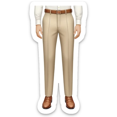 beige dress pants with only white vertical stripes, no horizontal lines, formal trousers with cuffed hem, pinstripe pattern, no grid or checks, isolated garment only sticker