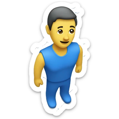 3D blue line grid, right angle, showing depth and space. In the middle of the grid is a small emoji human man sticker