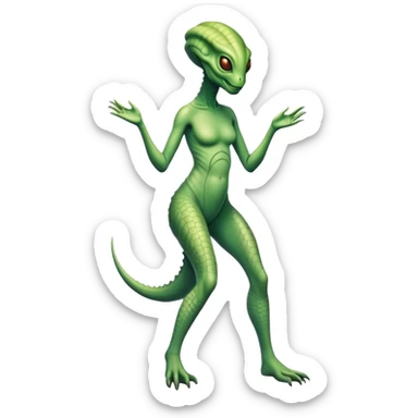 a Reptilian alien white woman, full body sticker