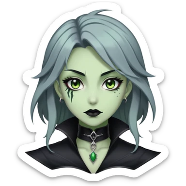 Beautiful ethereal Gorgeous Vampiric Edgy Anime Lady With Black grey green  sticker