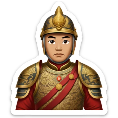 Trần Hưng Đạo – Cinematic Realistic Portrait of Trần Hưng Đạo, depicted as a revered Vietnamese general in traditional armor with a determined gaze, rendered with intricate historical textures and dynamic lighting that highlights his legendary martial spirit and leadership. sticker