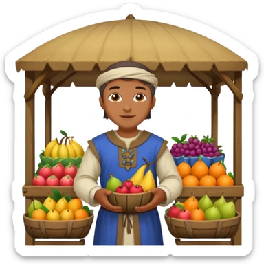 merchant in medieval time with fruit stand sticker