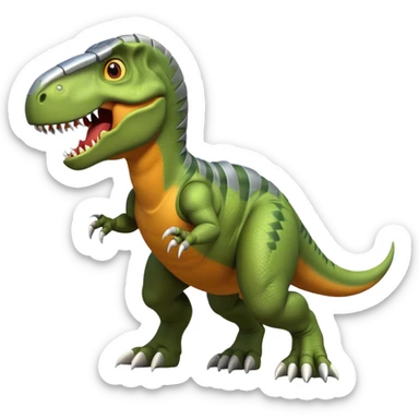 fierce rocket-propelled dinosaur, armored T-rex, rocket thrusters, intense eyes, dynamic action pose, 3D cartoon, mobile game icon style, clean background, no text, no watermark
 sticker