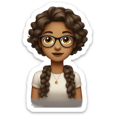 Girl with Brown wavy hair, Brown eyes, cute glasses, cute earrings, cute eye lashes sticker