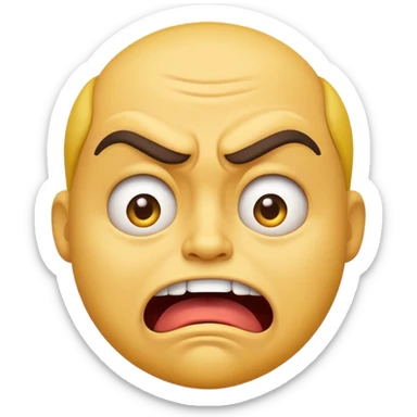 A Classic emoji, yellow character. Extreme disgust/ confusion. One eyebrow raised, one eyebrow lowered in anger. With a deep sneer on the mouth. sticker