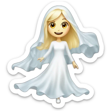 a blondie girl dressed as a ghost moving up the floor going to a party sticker