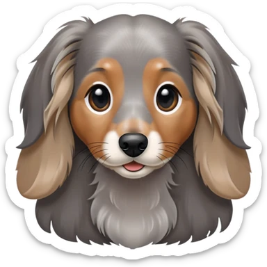 Long haired dapple dachshund, tan, gray & black, little more grey around the nose sticker