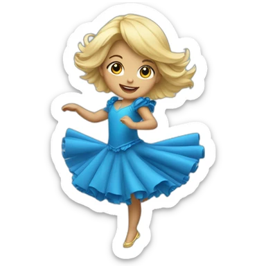 little blonde girl dancing in a blue bird costume sticker
