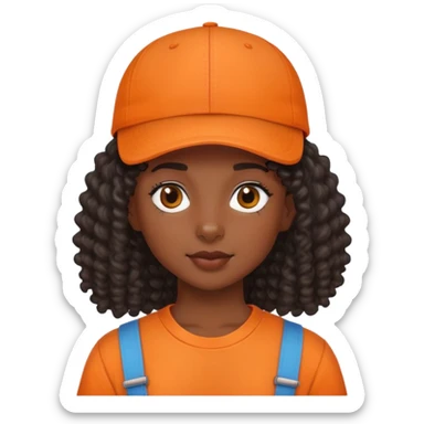 Black girl with curly mullet and a cap on in an orange shirt  sticker